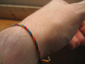Colourful bracelet on your dear webmaster's hair wrist